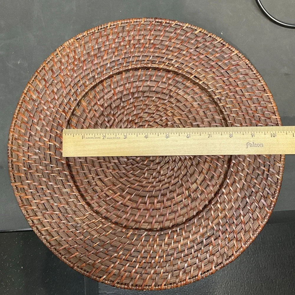Set of 3 Woven Rattan Charger Plates Dark Brown Wicker 13 Inch Round Table Decor